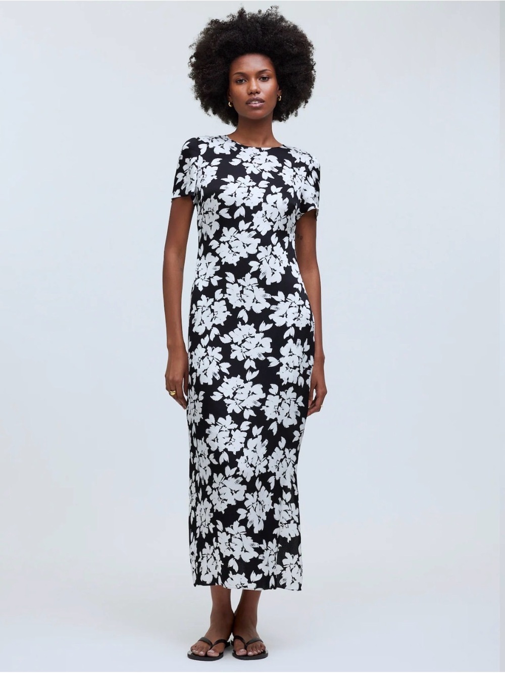 NWT Madewell Maxi T-Shirt Dress In Black Hammered Satin Lucia Floral- Size 2 / S